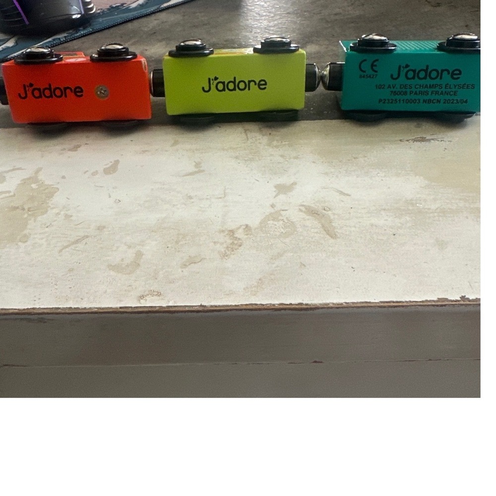 J'adore Wooden Magnetic Train Set 3 Piece Orange Teal Green Loco Tanker Car